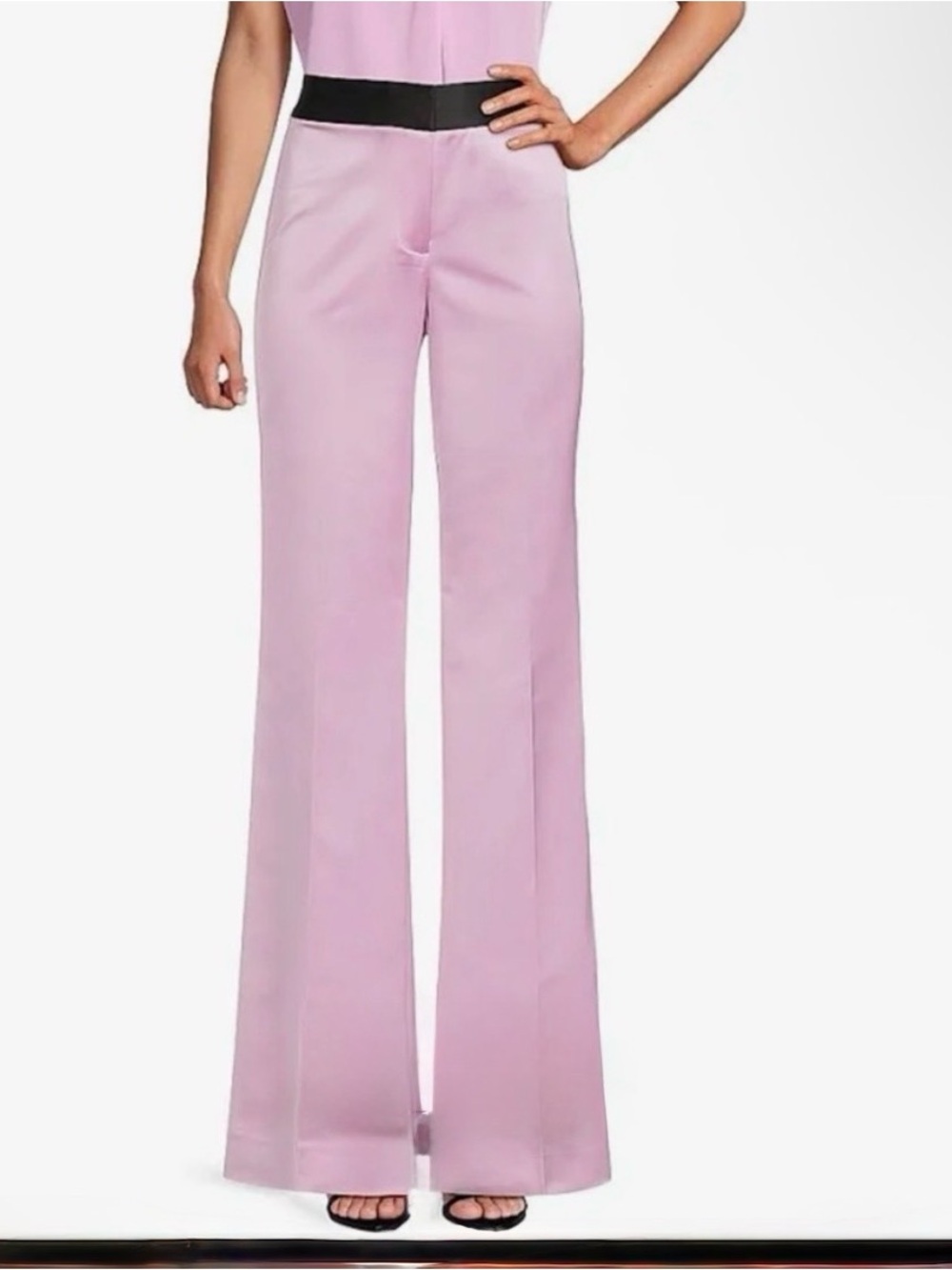 Ungaro Karina Wide-Leg Satin Pants, Size 6, Light Pink W Black, Brand New W Tags